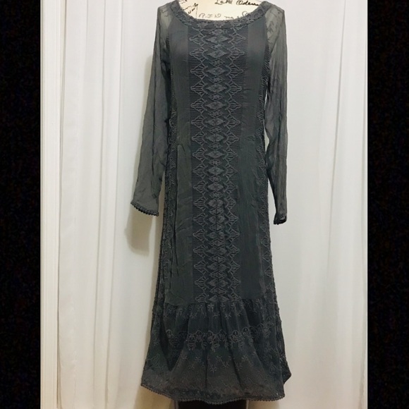 Sundance Gray Viviana Chiffon Column Embroidered Lace Long sleeve Dress - Picture 11 of 16